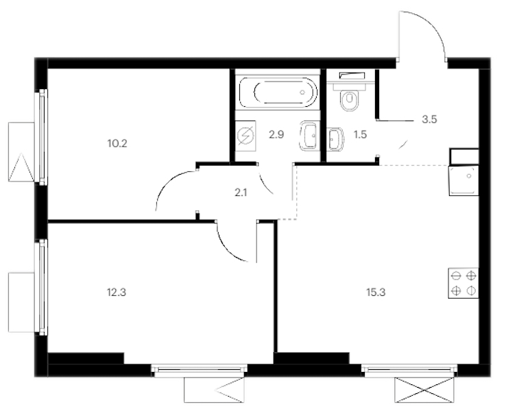 2-комнатная квартира 47.8 м², 3/12 эт., ЖК «Витебский парк»